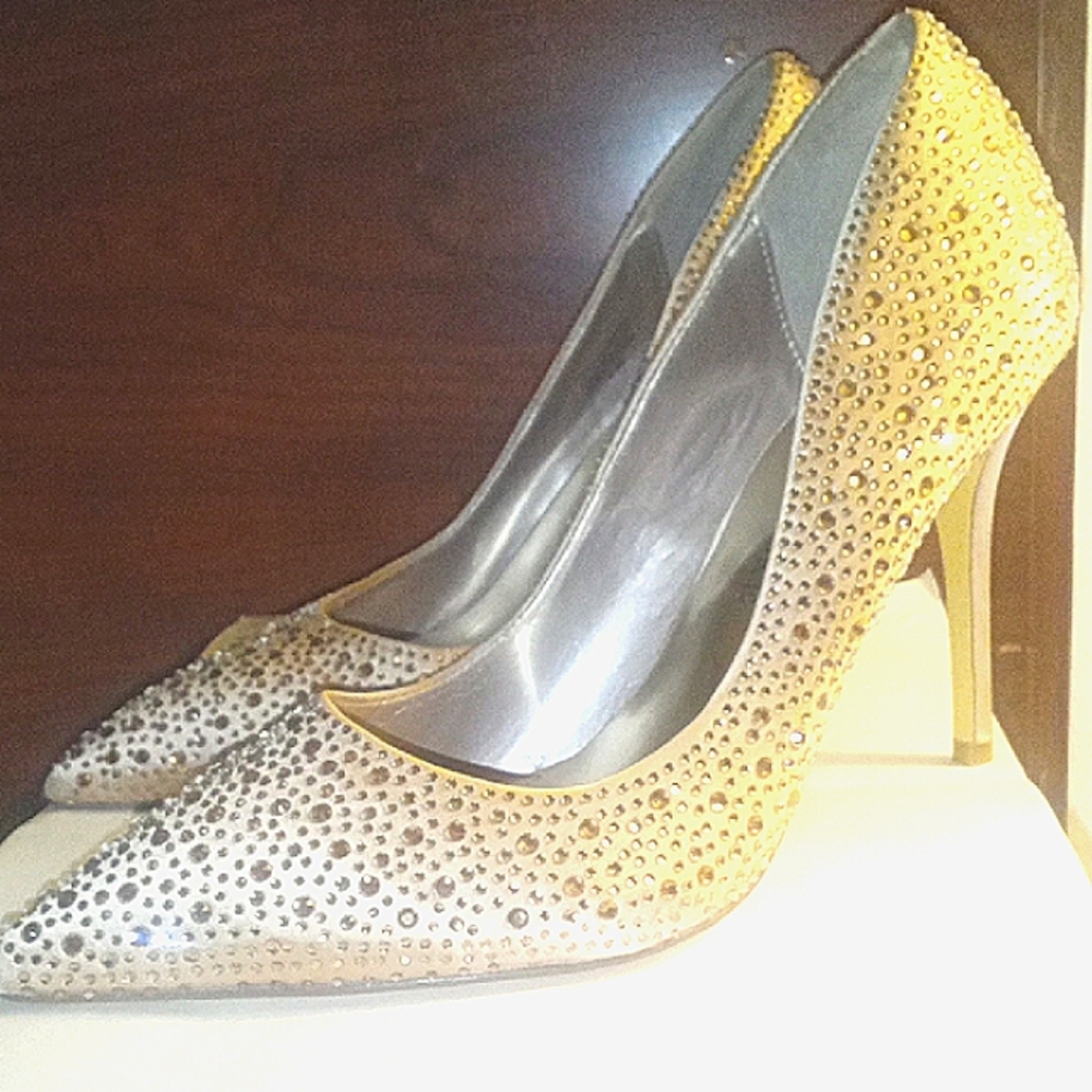 Audrey Brooke Elegant Rose Gold Jeweled Stiletto Heels